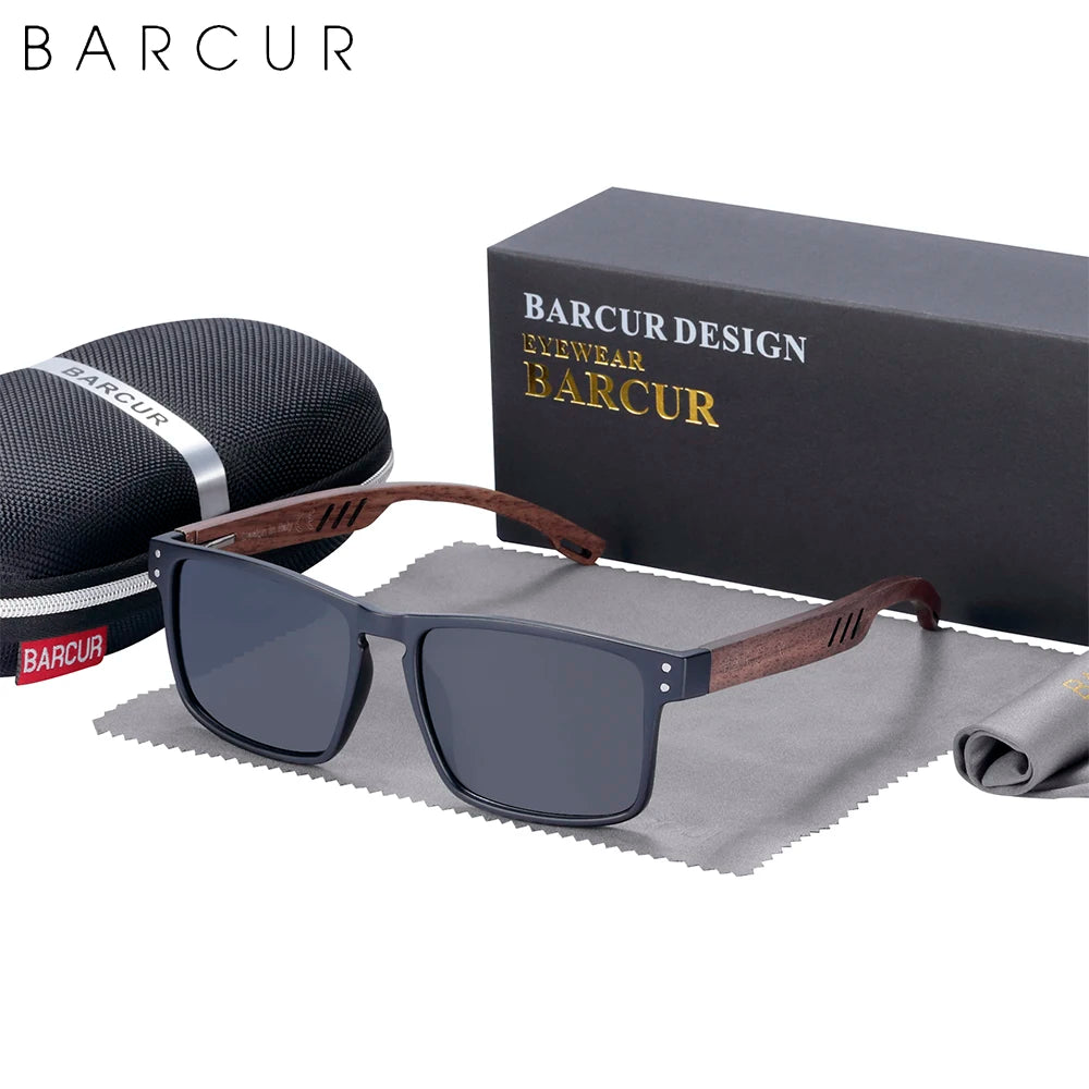 Óculos de Sol BARCUR para Homens Marca Designer em Madeira de Nogueira Natural Óculos de Sol para Mulheres Óculos de Sol Polarizados UV400 Oculos