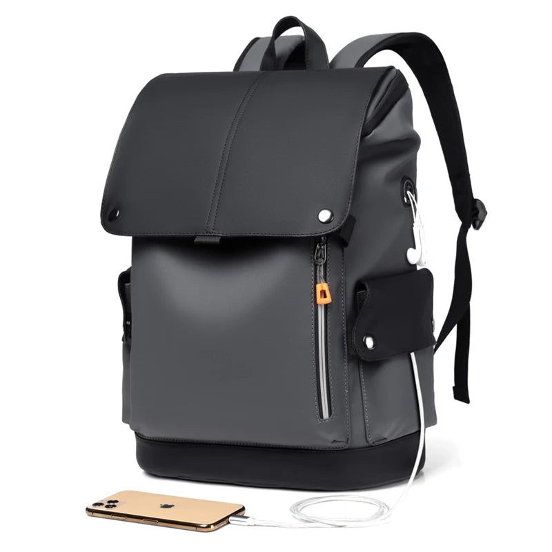 Mochila Masculina de Couro PU de Alta Qualidade, Resistente à Água, para Laptop, Ideal para Homens de Negócios Urbanos, com USB Charging