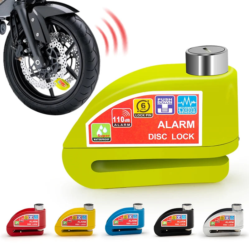 Trava de disco com alarme de segurança para motocicletas e bicicletas, feita de liga de alumínio, proteção antifurto, com cabo de lembrete, e bolsa para transporte