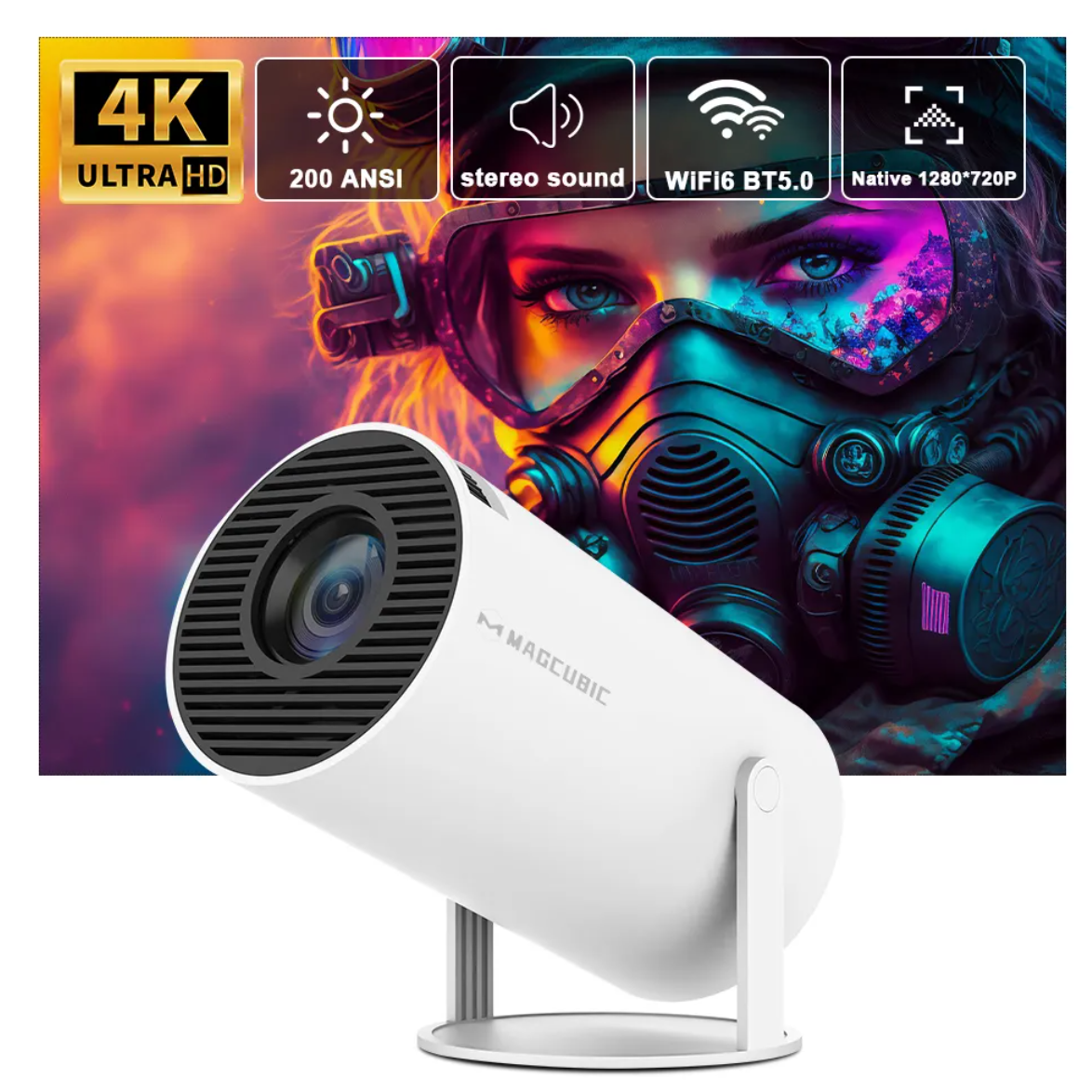 Projetor Magcubic HY300 PRO 4K Android 11 Dual Wifi6 260 ANSI Allwinner H713 BT5.0 1080P 1280*720P Projetor de Cinema em Casa ao Ar Livre